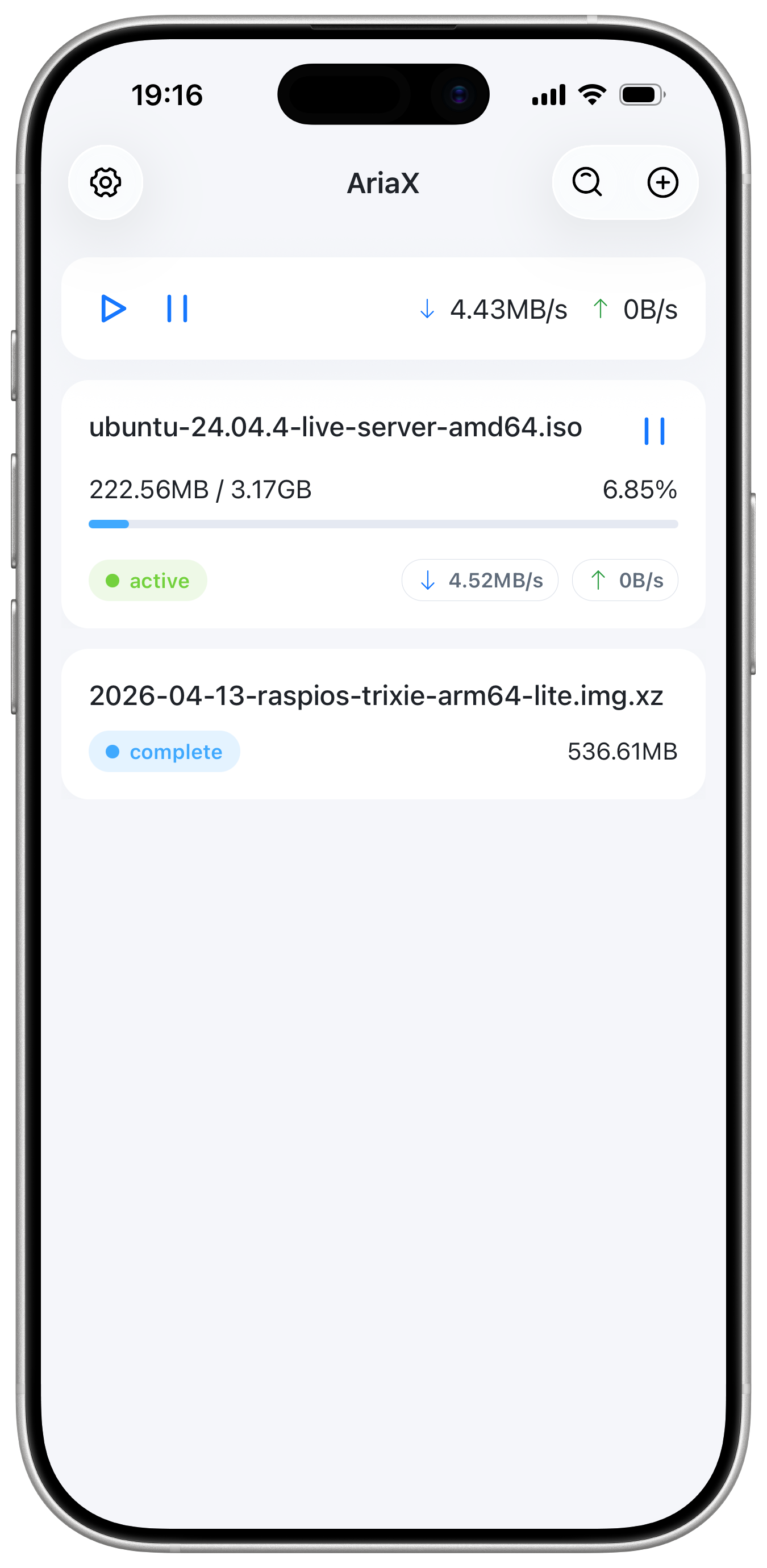 AriaX overview screen